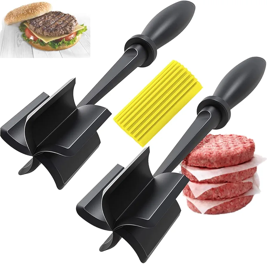 Handheld Meat Chopper，Meat Smasher for Ground Beef，Ground Meat Chopper,Meat Masher Ground Beef,Ground Beef Masher，Mix Ground Beef Tool，Meat Separator Tool with Yellow Cleaning Brush 2pcs